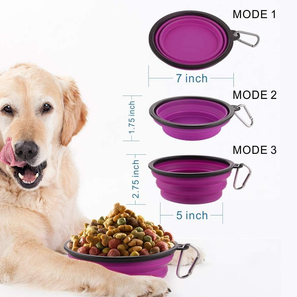 Large Collapsible Dog Bowls, 34Oz Travel Water Food Bowls Portable Foldable Collapse Dishes with Carabiner Clip, 2 Pack (Purple+Red)