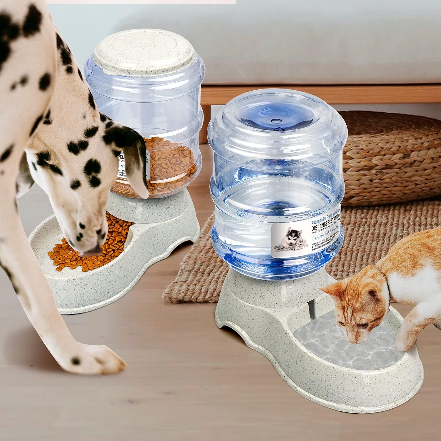 Dogs Water Dispenser Water Bowl for Dogs Automatic Cat Feeder Self Dispensing Pet Waterer Automatic Gravity Dog Cat Waterer Travel Supply Feeder and Water Dispense (3.8L, Gray Set-1)
