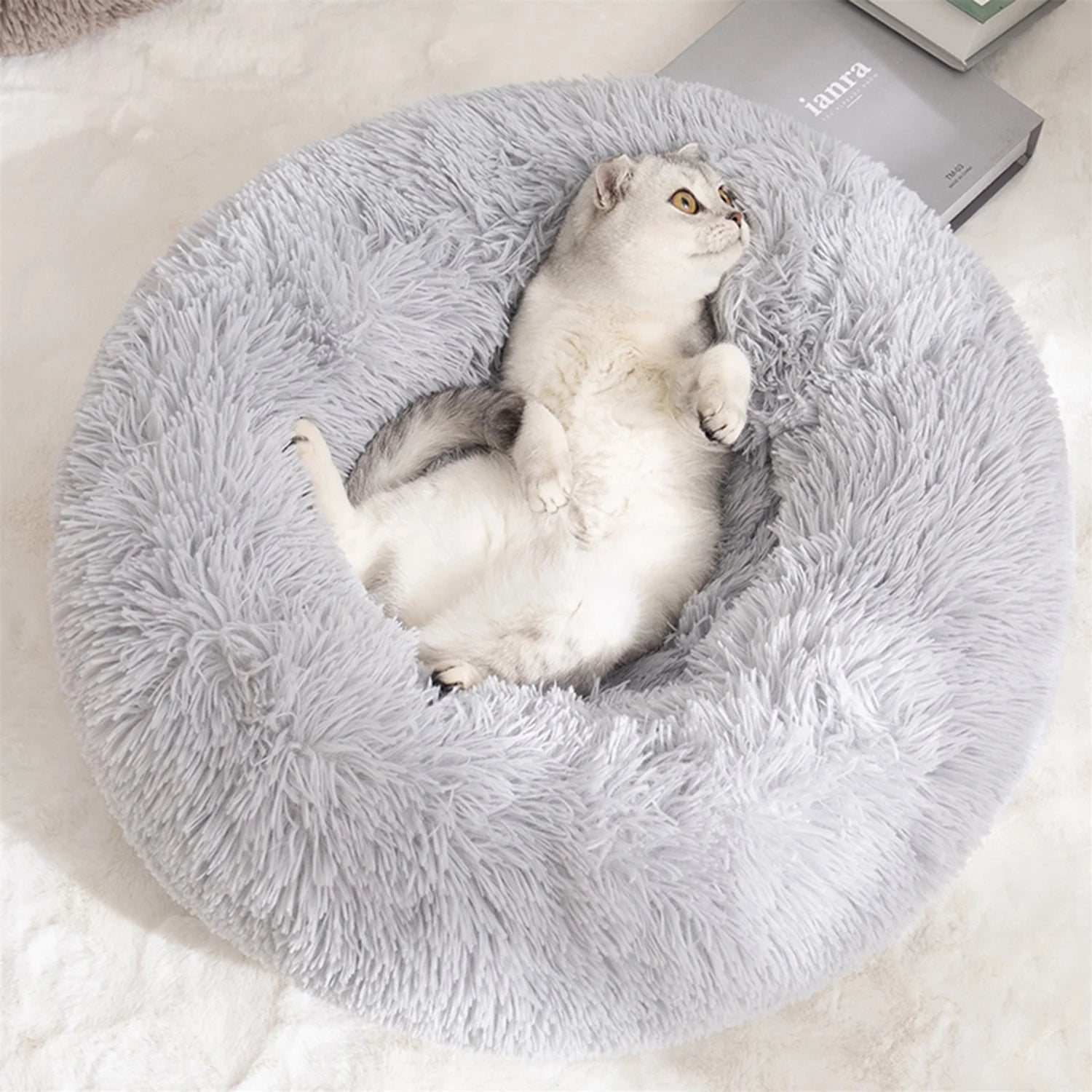20In Calming Donut Dog Bed Anti-Anxiety, Self Warming, Cozy Soft Plush round Fluffy Pet Bed Indoor, Ideal for Both Home & Travel, Size 20”X20”X8”