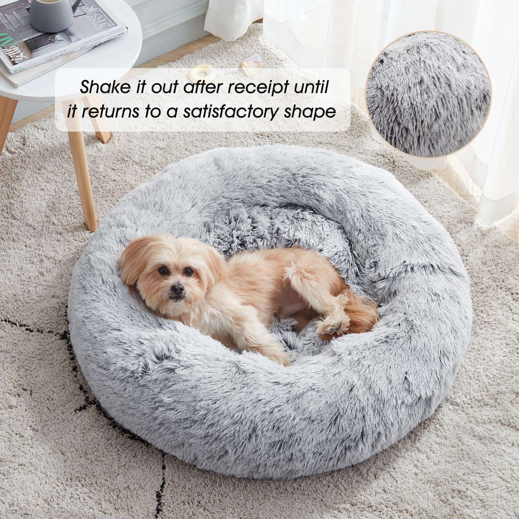20In Calming Donut Dog Bed Anti-Anxiety, Self Warming, Cozy Soft Plush round Fluffy Pet Bed Indoor, Ideal for Both Home & Travel, Size 20”X20”X8”