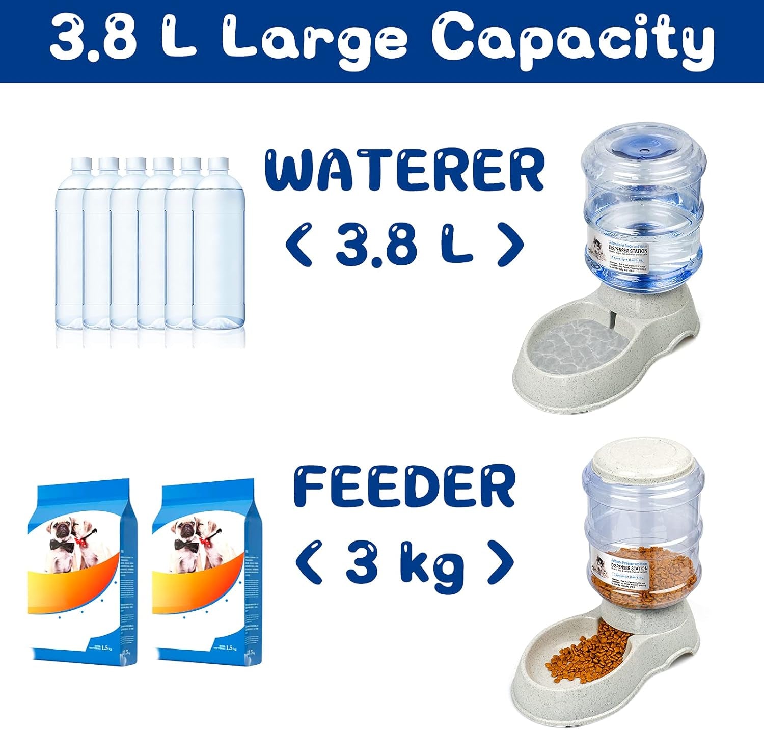 Dogs Water Dispenser Water Bowl for Dogs Automatic Cat Feeder Self Dispensing Pet Waterer Automatic Gravity Dog Cat Waterer Travel Supply Feeder and Water Dispense (3.8L, Gray Set-1)