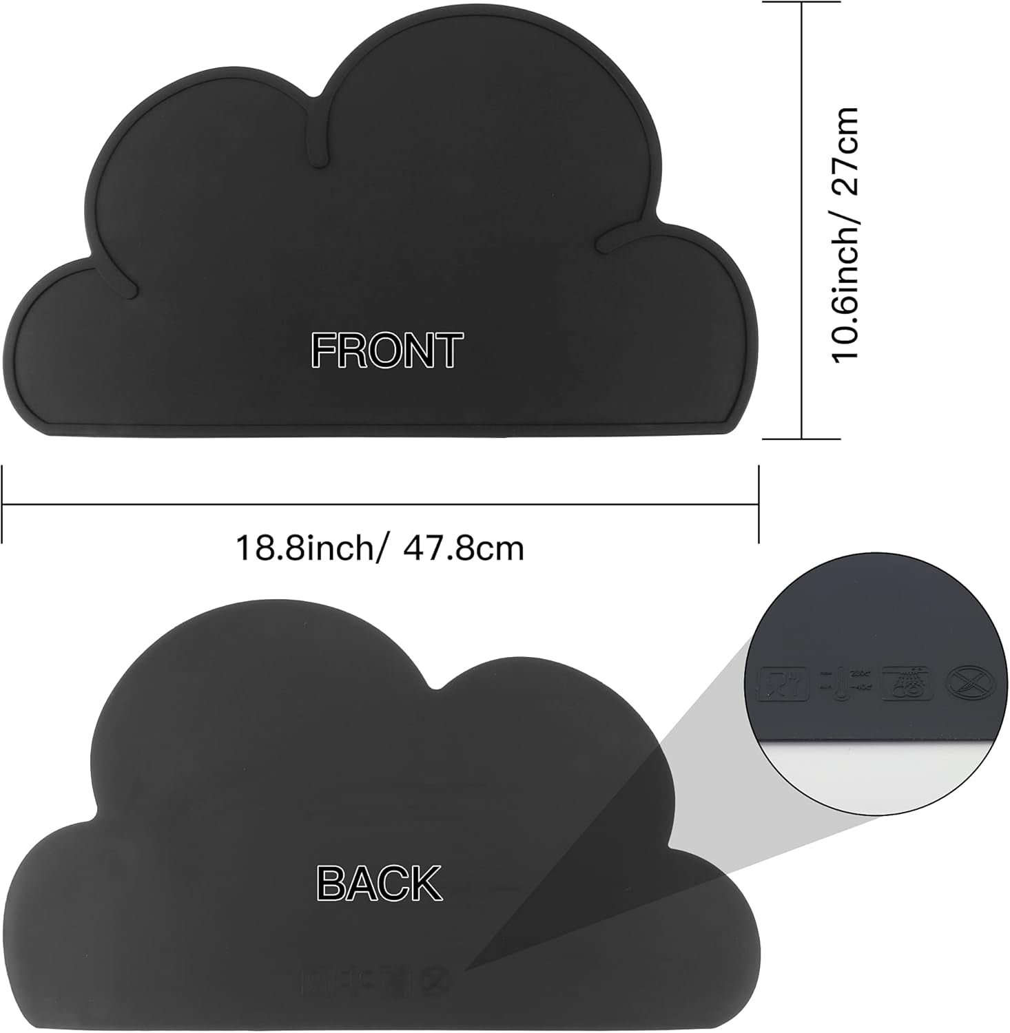 Pet Food Mats–Dog Cat Feeding Mat Top Grade Cloud Silicone Pad Anti-Slip Waterproof Anti-Slip Bowl Placemat (Black)