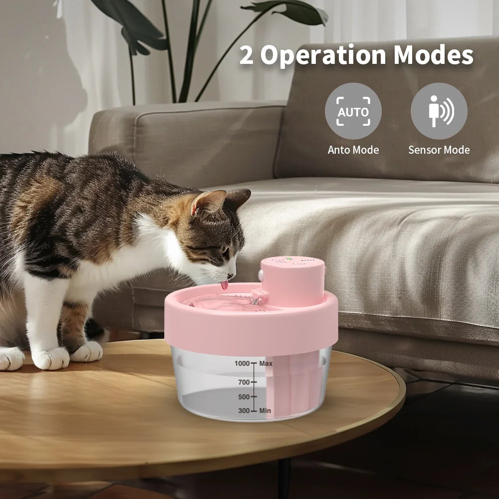 Cat Water Fountain,Rechargeable Automatic Pet Fountain, Sensitive Sensor Cat & Dog Water Dispenser,Pink