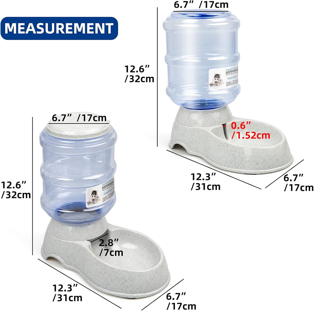 Dogs Water Dispenser Water Bowl for Dogs Automatic Cat Feeder Self Dispensing Pet Waterer Automatic Gravity Dog Cat Waterer Travel Supply Feeder and Water Dispense (3.8L, Gray Set-1)