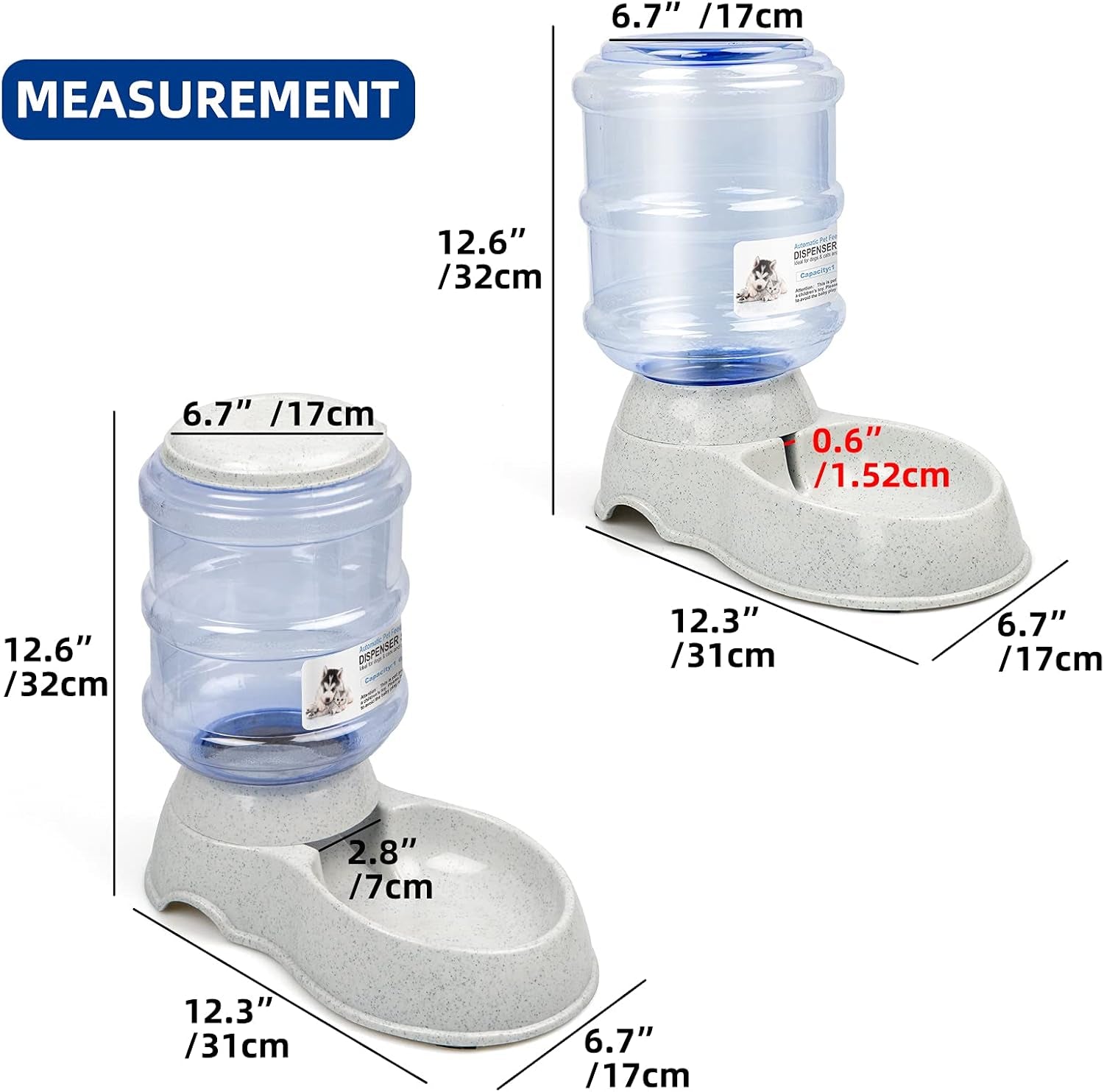 Dogs Water Dispenser Water Bowl for Dogs Automatic Cat Feeder Self Dispensing Pet Waterer Automatic Gravity Dog Cat Waterer Travel Supply Feeder and Water Dispense (3.8L, Gray Set-1)