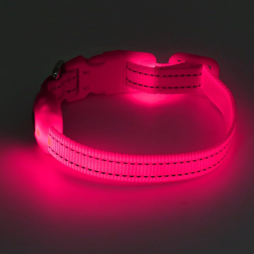 Light up Dog Collar, Rechargeable LED Dog Collar Glow in the Dark Cat Collar Reflective Puppy Collar Safety Dog Lights for Night Walking (Pink, XS)