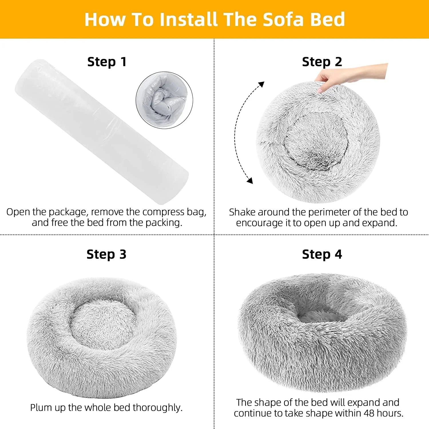 20In Calming Donut Dog Bed Anti-Anxiety, Self Warming, Cozy Soft Plush round Fluffy Pet Bed Indoor, Ideal for Both Home & Travel, Size 20”X20”X8”