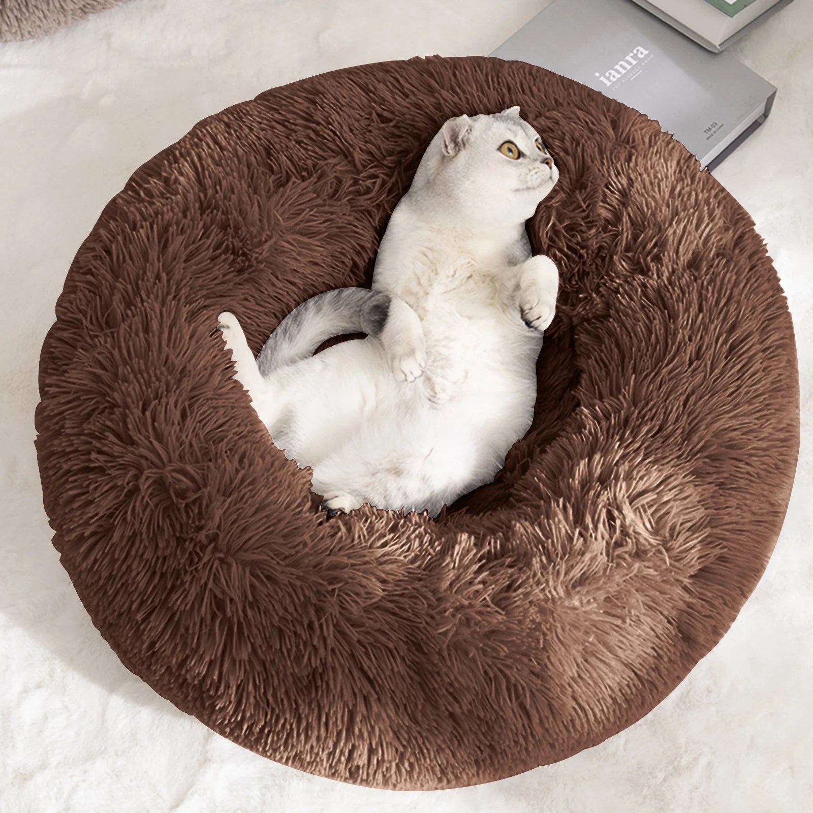Calming Donut Dog Bed Anti-Anxiety, Self Warming, Cozy Soft Plush round Pet Bed, Ideal for Both Home & Travel, 20"L X 20"W X 8"H