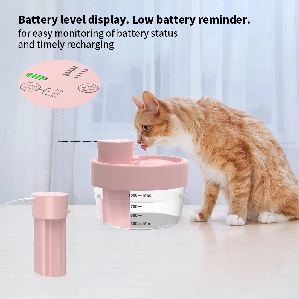 Cat Water Fountain,Rechargeable Automatic Pet Fountain, Sensitive Sensor Cat & Dog Water Dispenser,Pink