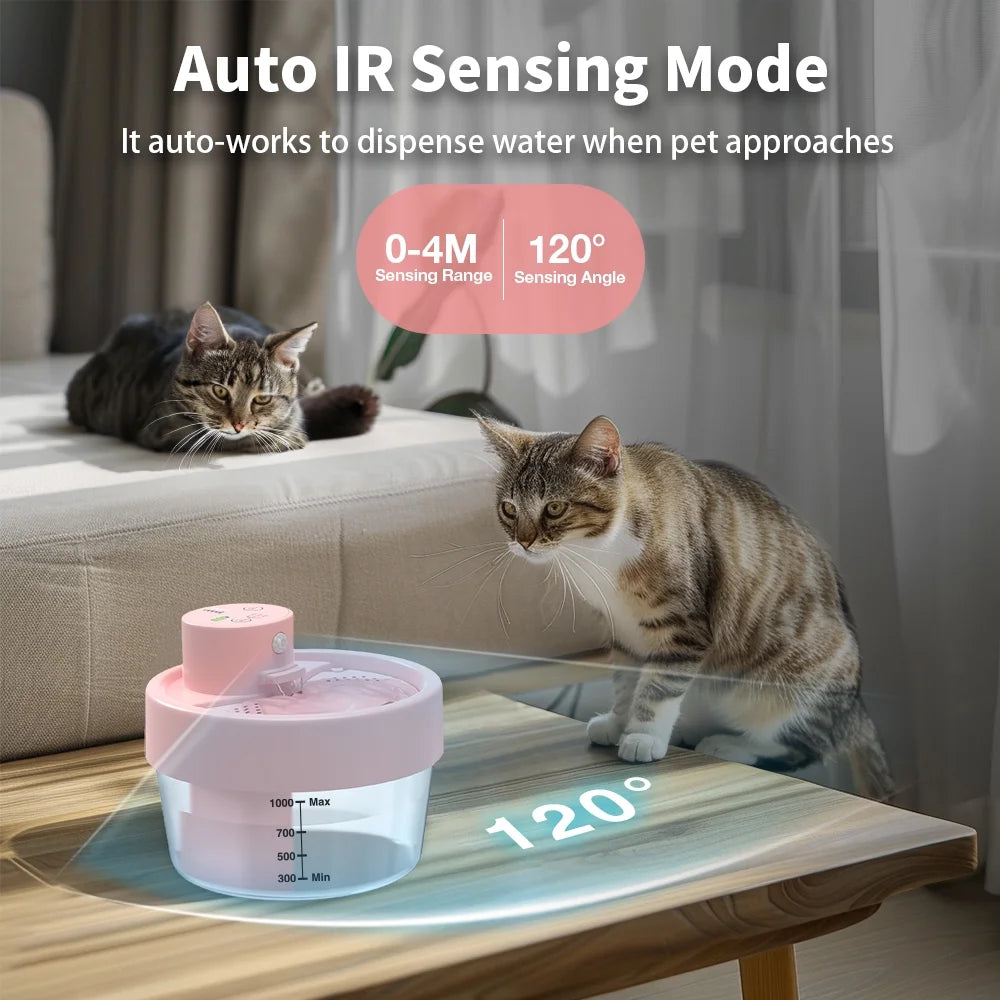 Cat Water Fountain,Rechargeable Automatic Pet Fountain, Sensitive Sensor Cat & Dog Water Dispenser,Pink